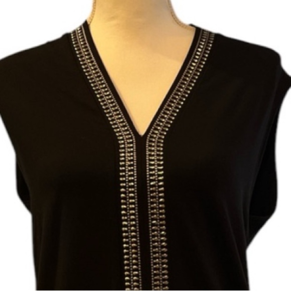 RACHEL Rachel Roy Black Top with Beaded front design V-Neck - Picture 2 of 4